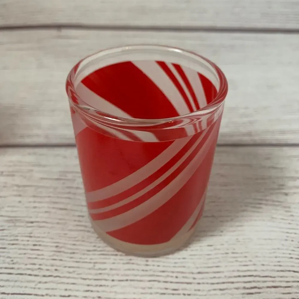 Vintage Peppermint Candy Glass Tealight Votive Candle Holders Set and 2 Candles